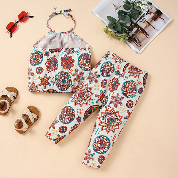 Baby Girl Printed Halter Neck Top and Pants Set