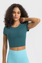 Load image into Gallery viewer, Round Neck Short Sleeve Cropped Sports T-Shirt