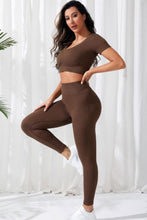 Load image into Gallery viewer, V-Neck Cropped Top and High Waistband Long Active Pants