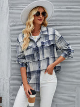 Load image into Gallery viewer, Plaid Pocketed Button Up Dropped Shoulder Jacket