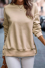 Load image into Gallery viewer, Snap Detail Round Neck Dropped Shoulder Sweatshirt