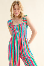 Load image into Gallery viewer, And The Why Full Size Striped Smocked Sleeveless Jumpsuit