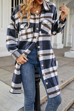 Load image into Gallery viewer, Plaid Button Up Collared Neck Coat with Pockets