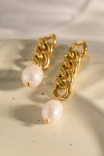 Load image into Gallery viewer, Stainless Steel Pearl Asymmetrical Earrings