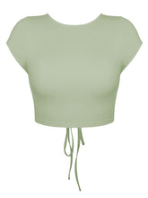 Load image into Gallery viewer, Round Neck Backless Short Sleeve Cropped Tee