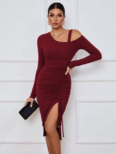 Load image into Gallery viewer, Ribbed Ruched Drawstring Wrap Dress