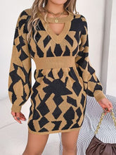 Load image into Gallery viewer, Contrast Round Neck Cutout Long Sleeve Mini Sweater Dress