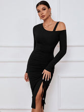 Load image into Gallery viewer, Ribbed Ruched Drawstring Wrap Dress