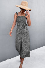 Load image into Gallery viewer, Printed Ruffle Strap Smocked Belted Jumpsuit