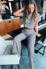 Load image into Gallery viewer, Ribbed Crop T-Shirt and Wide Leg Pants Lounge Set