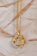 Load image into Gallery viewer, Copper 14K Gold Pleated Moon &amp; Star Shape Pendant Necklace