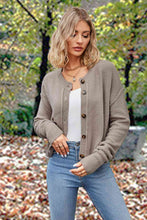 Load image into Gallery viewer, Button Up Round Neck Drop Shoulder Cardigan