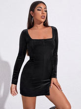 Load image into Gallery viewer, Square Neck Slit Mini Wrap Dress