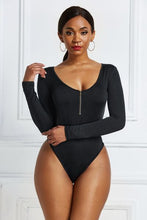 Load image into Gallery viewer, Half Zip Scoop Neck Long Sleeve Bodysuit