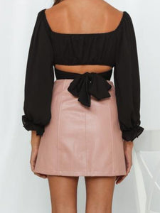 Flounce Sleeve Tie Back Cropped Blouse