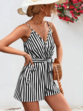 Load image into Gallery viewer, Striped Tie Waist Spaghetti Strap Romper