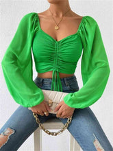 Load image into Gallery viewer, Drawstring Sweetheart Neck Cropped Top