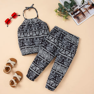 Baby Girl Printed Halter Neck Top and Pants Set