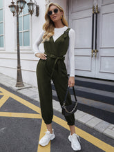 Load image into Gallery viewer, Tie Waist Surplice Neck Overall Jumpsuit