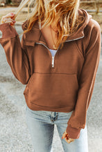 Load image into Gallery viewer, Half-Zip Thumbhole Sleeve Hoodie