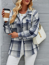 Load image into Gallery viewer, Plaid Pocketed Button Up Dropped Shoulder Jacket