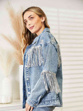 Load image into Gallery viewer, Fringe Detail Long Sleeve Denim Jacket