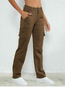 Full Size Buttoned Cargo Jeans