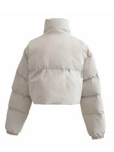 Load image into Gallery viewer, Snap and Zip Closure Drawstring Cropped Winter Coat