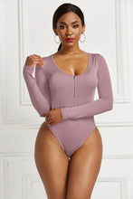 Load image into Gallery viewer, Half Zip Scoop Neck Long Sleeve Bodysuit