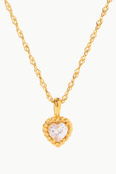 Inlaid Zircon Heart Pendant Necklace