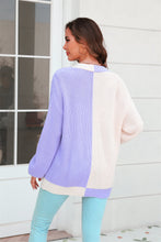 Load image into Gallery viewer, Open Front Contrast Color Balloon Sleeve Cardigan