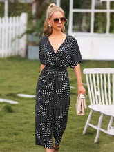 Load image into Gallery viewer, Polka Dot Surplice Neck Jumpsuit with Pockets