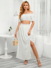 Load image into Gallery viewer, Swiss Dot Lace Trim Cropped Top and Slit Skirt Set