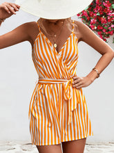 Load image into Gallery viewer, Striped Tie Waist Spaghetti Strap Romper