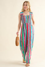 Load image into Gallery viewer, And The Why Full Size Striped Smocked Sleeveless Jumpsuit