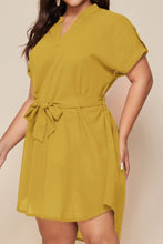 Load image into Gallery viewer, Plus Size Notched Tie Waist Mini Dress