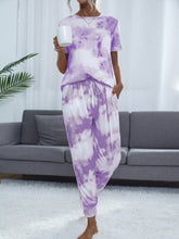 Load image into Gallery viewer, Tie-Dye Round Neck Top and Pants Lounge Set