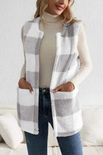 Load image into Gallery viewer, Sherpa Plaid Open Front Vest Coat