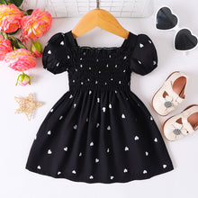 Load image into Gallery viewer, GIRLS Heart Print Smocked Square Neck Dress