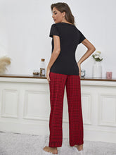 Load image into Gallery viewer, V-Neck Top and Gingham Pants Lounge Set