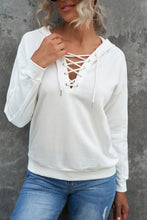 Load image into Gallery viewer, Lace-Up Dropped Shoulder Hoodie