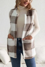 Load image into Gallery viewer, Sherpa Plaid Open Front Vest Coat