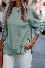 Load image into Gallery viewer, Snap Detail Round Neck Dropped Shoulder Sweatshirt