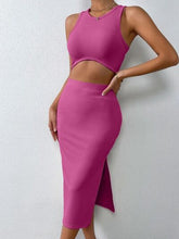 Load image into Gallery viewer, Ribbed Round Neck Tank and Slit Skirt Sweater Set