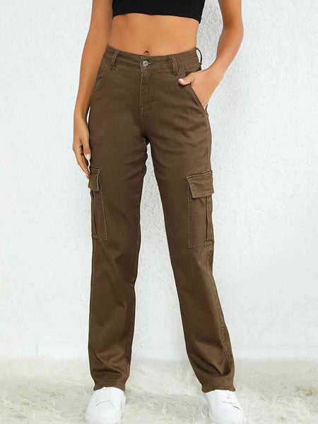 Full Size Buttoned Cargo Jeans