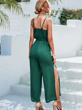 Load image into Gallery viewer, Tie Belt Spaghetti Strap Slit Jumpsuit