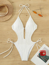 Load image into Gallery viewer, Textured Cutout Tied One-Piece Swimwear