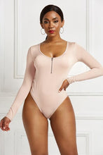 Load image into Gallery viewer, Half Zip Scoop Neck Long Sleeve Bodysuit