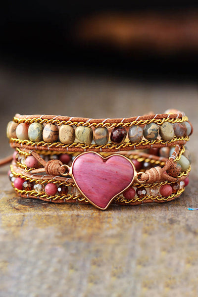 Handmade Heart Shape Triple Layer Beaded Bracelet