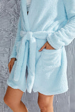 Load image into Gallery viewer, Fuzzy Tied Pocketed Hooded Lounge Nightgown